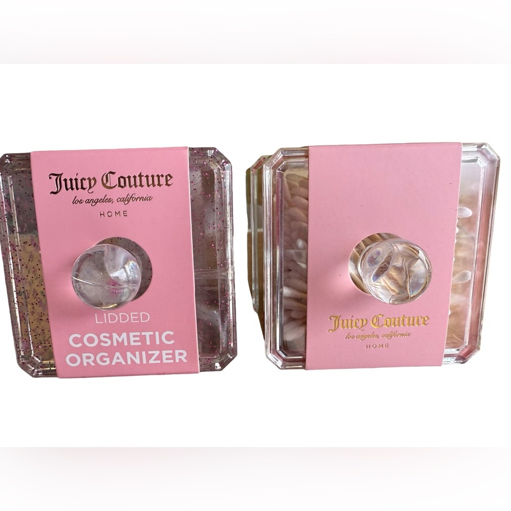 Juicy Couture NWT Acrylic Vanity Set Lidded Organizers Q-Tips & Cotton Pads - Picture 4 of 8